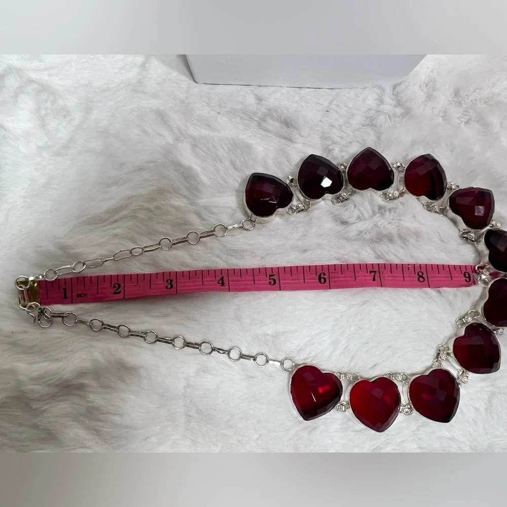 Garnet faceted Hearts 925 Synthetic large Necklace
